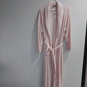 Pink Quilted Collar Robe  Long Belted Housecoat , Women's Large
